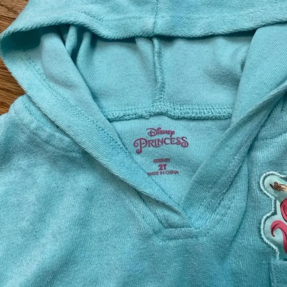 Disney Princess Ariel Girls Swim Cover Up 2T Hooded Terry Little Mermaid